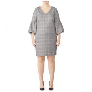 Eloquii Balloon Sleeve Black White Plaid V-neck Dress 16
